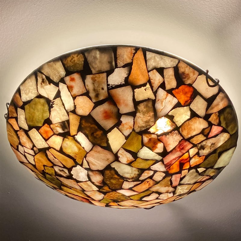 ARTZONE Stained Glass Flush Mount Ceiling Light 16 Inch 3-Light Natural Stone Mosaic Ceiling Lamp for Hallway Entryway Bathroom - Image 1